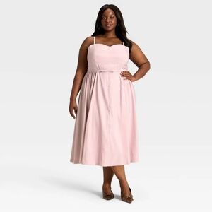 NWT Size 2X Pink Belted Bow Midi Dress